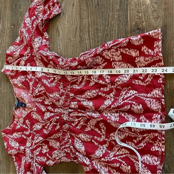 Banana Republic Top Blouse 100% Linen Red Tribal Floral Botanical Boho Office - Picture 8 of 12